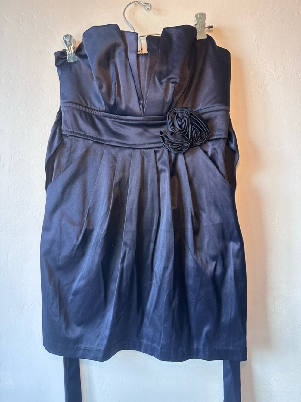 Wishes Wishes Wishes Navy Blue Color Satin Strapless Formal Mini Dress Size 9